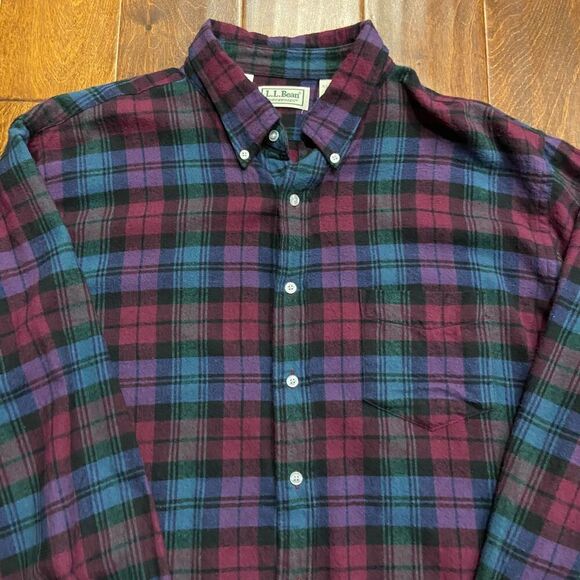 L.L. Bean Northwoods Vintage Multicolor Plaid Flannel Button Front Shirt XLT - Picture 2 of 8